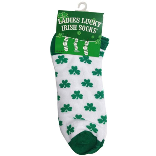 Souvenir White/Green Shamrock Ladies Socks