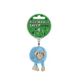 Souvenir Pom Pom Wooden Blue Sheep Keyring 