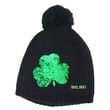 Traditional Craft Kids Black Kids Knit Bobble Hat  with Two Way Shamrock Sequence