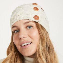 Aran Woollen Mills Multi Cable Headband with Buttons White