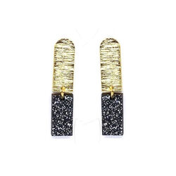 Shock Of Grey Chrissy Earrings in Brass and Black and White Spatters in Wood