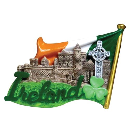 Souvenir Irish Flag With Castle Resin Magnet