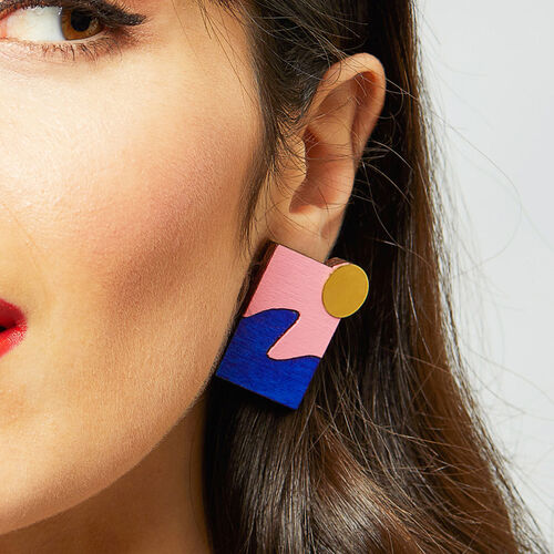 Shock Of Grey New Wave Earrings In Pink and Blue