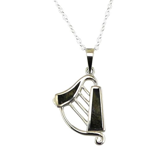 The Connemara Harp Pendant with Marble Chain 2cm L x 1.5cm W