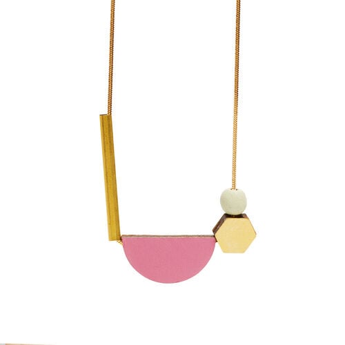 Shock Of Grey Multishape Plus Necklace In Dirty Pink and Sage