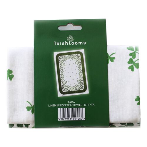 Irish Memories Natural Linen Shamrock Tea Towel