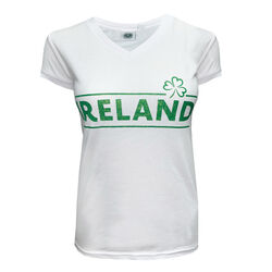Irish Memories Ireland Shamrock Ladies V-Neck T-Shirt White XS