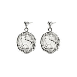 Loinnir Jewellery Hare 3 Pence Coin Drop Silver Earrings