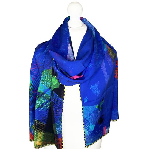 Clare O' Connor 100% Bamboo Blue Handrolled Large Scarf 70x200cm