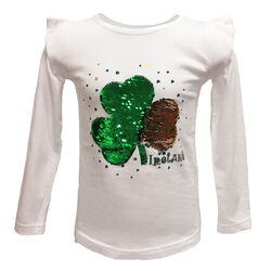 Traditional Craft Kids White Two Way Shamrock Sequin Long Sleeve Top