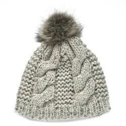 Patrick Francis Oatmeal Speckled Wool Hat With Fur Bobble