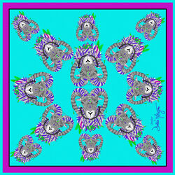 Debbie Millington Jester Ram Turquoise Silk Scarf  45cm