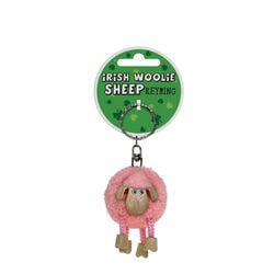 Souvenir Pom Pom Wooden Sheep Pink Keyring