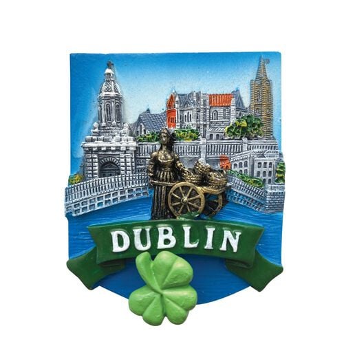 Souvenir Dublin Magnet With Shamrock On Spring
