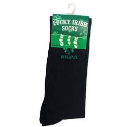 Silly Socks Black Sock With Embroidered Shamrock  One Size