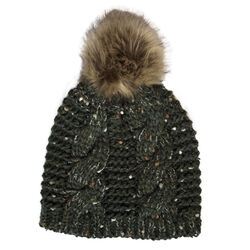 Patrick Francis Bottle Green Speckled Wool Hat With Fur Bobble