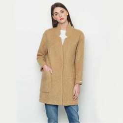 Avoca Mohair Wool Blend Boyfriend Coat in Camel - Medium
