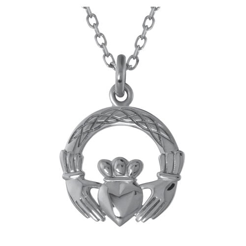 JMH Sterling Silver Claddagh Necklace with Celtic Knot detail 18 Inch Chain