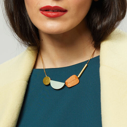 Shock Of Grey Multishape Plus Necklace In Sage and Wood