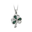 Irish Memories IRM Pendant Rhodium Crystal & Emerald Shamrock