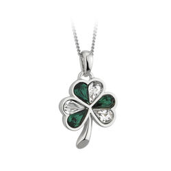 Irish Memories IRM Pendant Rhodium Crystal & Emerald Shamrock
