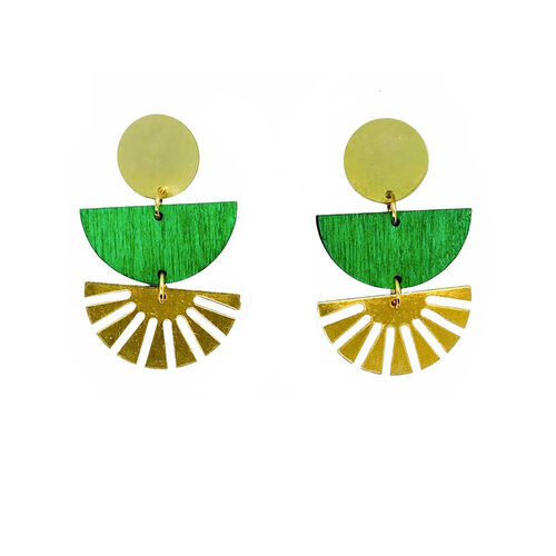 Shock Of Grey jenny Fan Earrings Emerald Green Wood Bras