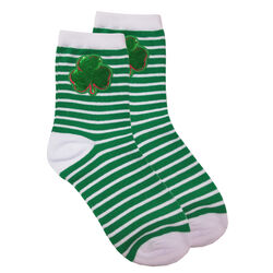 Traditional Craft Kids Green/White Stripe Sequin Shamrock Kids Socks   0/3