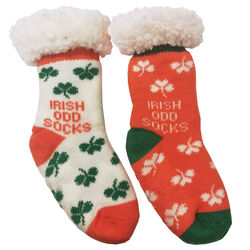 Traditional Craft Kids Orange White Odd Sock Kids Lined Slipper Sock   12/3.5