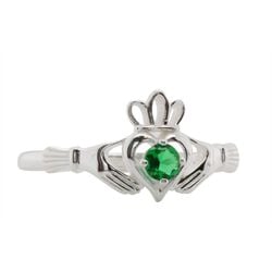 JMH Sterling Silver Claddagh Ring with green CZ Centre Size 9