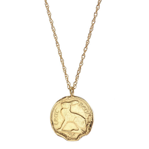 Hare 3 Pence Coin Silver Necklace 18ct Gold