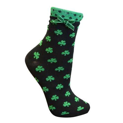 Silly Socks Black/Overall Green Shamrock Ladies Ankle Socks  One Size