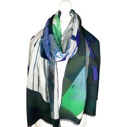 Clare O' Connor 100% Bamboo White Navy Handrolled Large Scarf 70x70cm