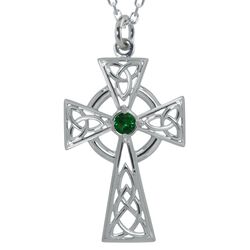 JMH Sterling Silver Celtic Cross With Green CZ