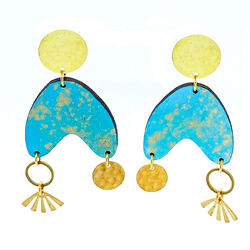 Shock Of Grey Mega Setho Earrings in Turquoise, Gold & Brass