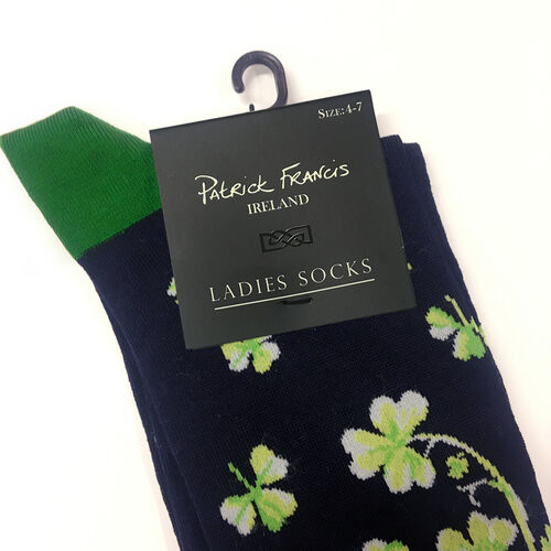 Patrick Francis Navy Shamrock Ladies Socks One size