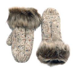Patrick Francis Oatmeal Speckled Wool Mitten With Fur 