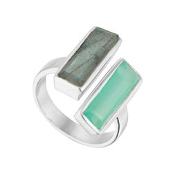 Juvi Designs Manhattan Ring Silver Aqua/Labradorite Size 6