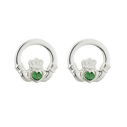 Solvar SLV Sterling Green Crystal Claddagh Stud Earrings