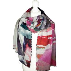 Clare O' Connor 100% Bamboo White Pink Handrolled Large Scarf 70x200cm