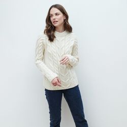 Aran Woollen Mills Multi Cabled Raglan Sweater White XS