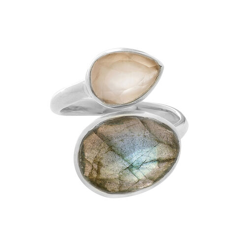 Juvi Designs Coba Ring in sterling silver with an Rose Quartz and Labradorite gemstone Size 6