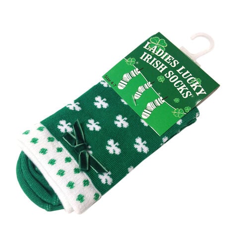 Silly Socks Green White Shamrock Ladies Ankle Sock  One Size