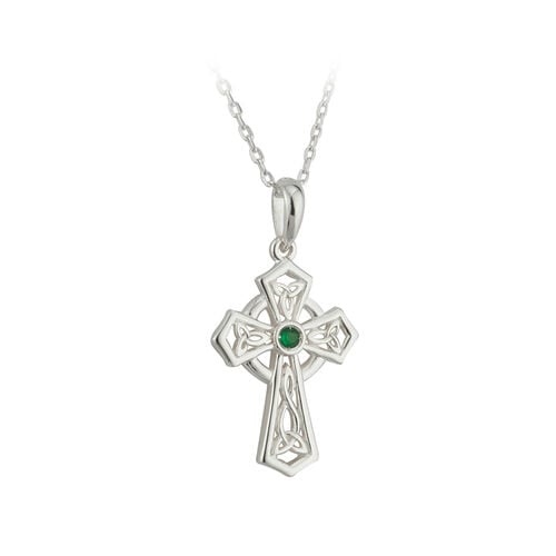 Irish Memories IRM Green Crystal Trinity Cross Pendant