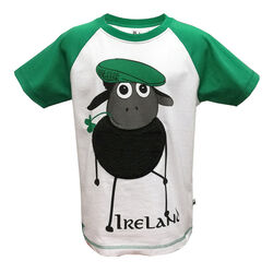 Traditional Craft Kids White/Emerald Green Sheep Ireland Raglan Kids T-Shirt   1/2