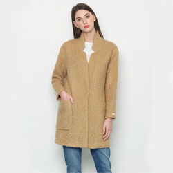 Avoca Mohair Wool Blend Boyfriend Coat in Camel - Large