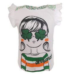 Irish Memories Irish Memories Girls White Shamrock Glasses T-Shirt  7/8