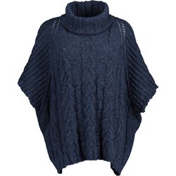 McConnell Woolen Mills Ladies Poncho with Aran Cable Stitch Navy OS
