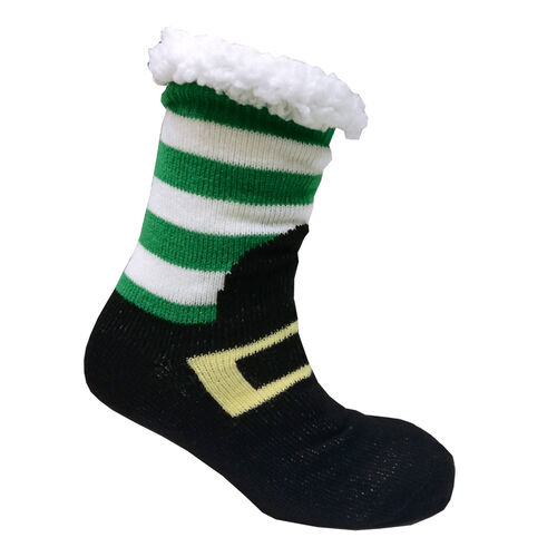 Traditional Craft Adults Emerald/White Leprechaun Foot Weave Lined Slipper Socks  One Size