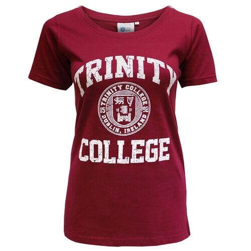 Trinity Ladies Burgundy & White Trinity College Crest T-Shirt   L